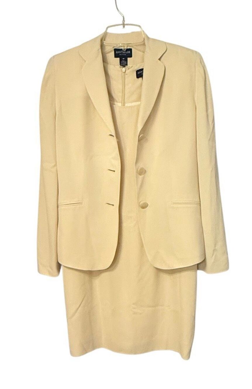 Ann Taylor Dress Suit 2-Pcs Sz. 6P Sleeveless Shift Dress & 2-Button Blazer Prof